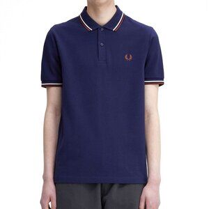 Fred Perry Men's Short Sleeve M3600 Twin Tipped Polo Shirt French Navy/Ecru/Brwn